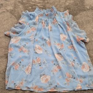 💐Beautiful For Spring MELLODAY Light Blue Floral Ruffle Blouse